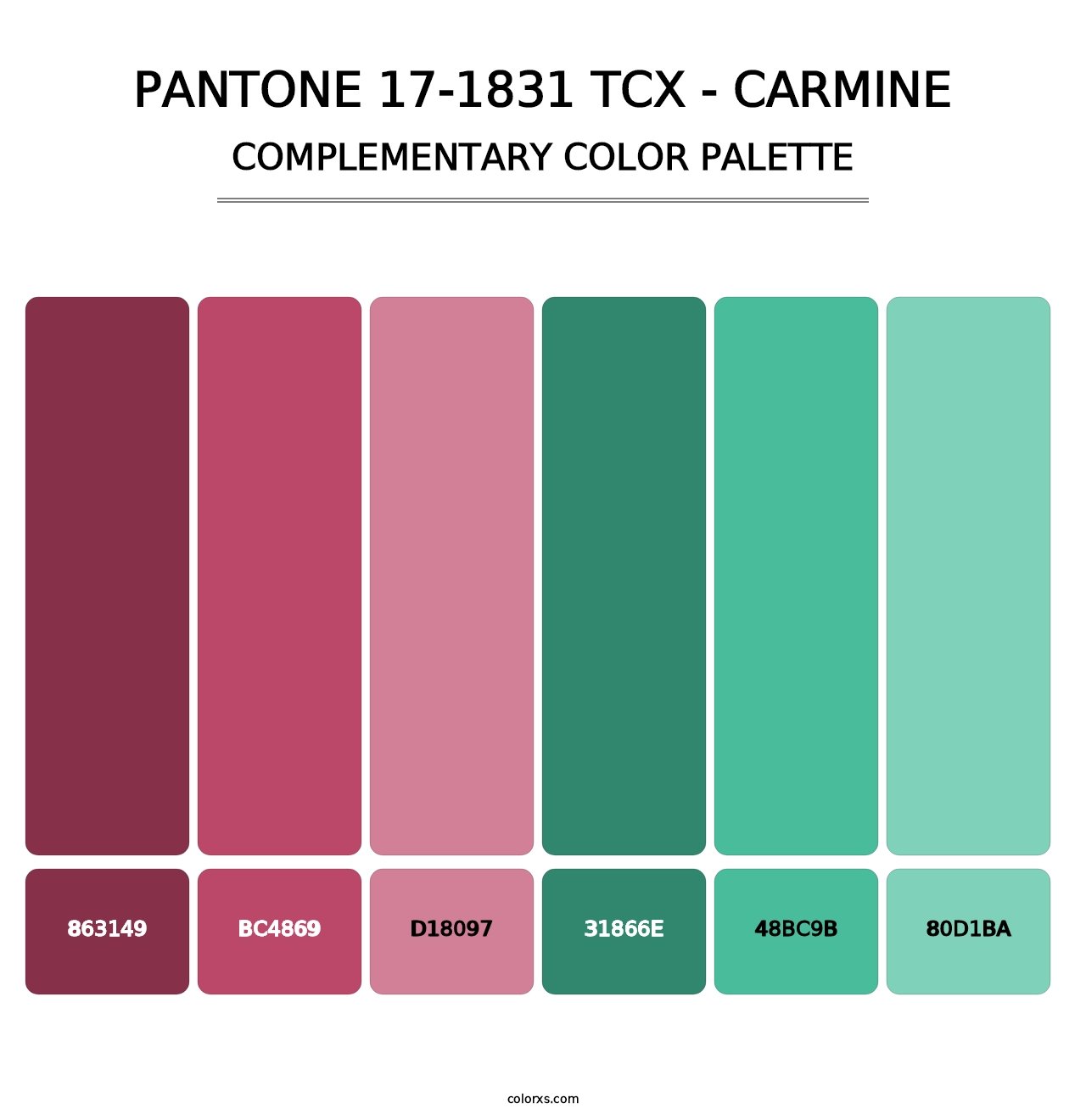 PANTONE 17-1831 TCX - Carmine - Complementary Color Palette