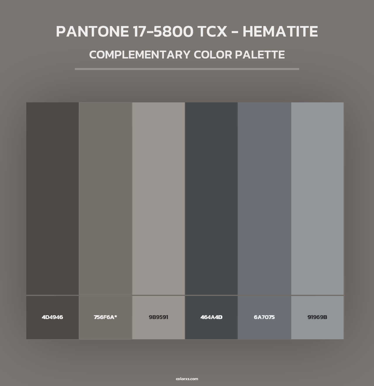 PANTONE 17-5800 TCX - Hematite - Complementary Color Palette