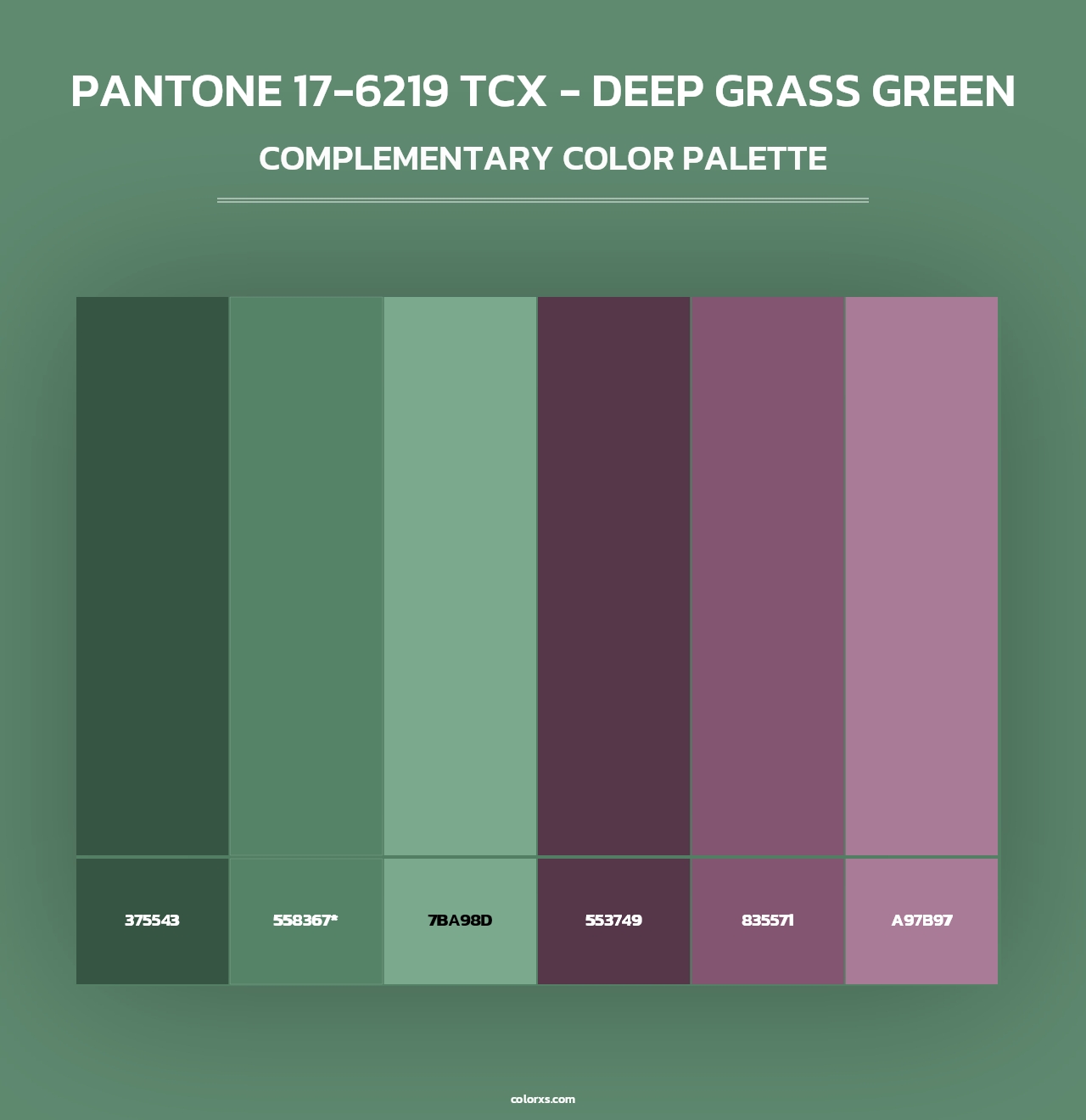 PANTONE 17-6219 TCX - Deep Grass Green - Complementary Color Palette