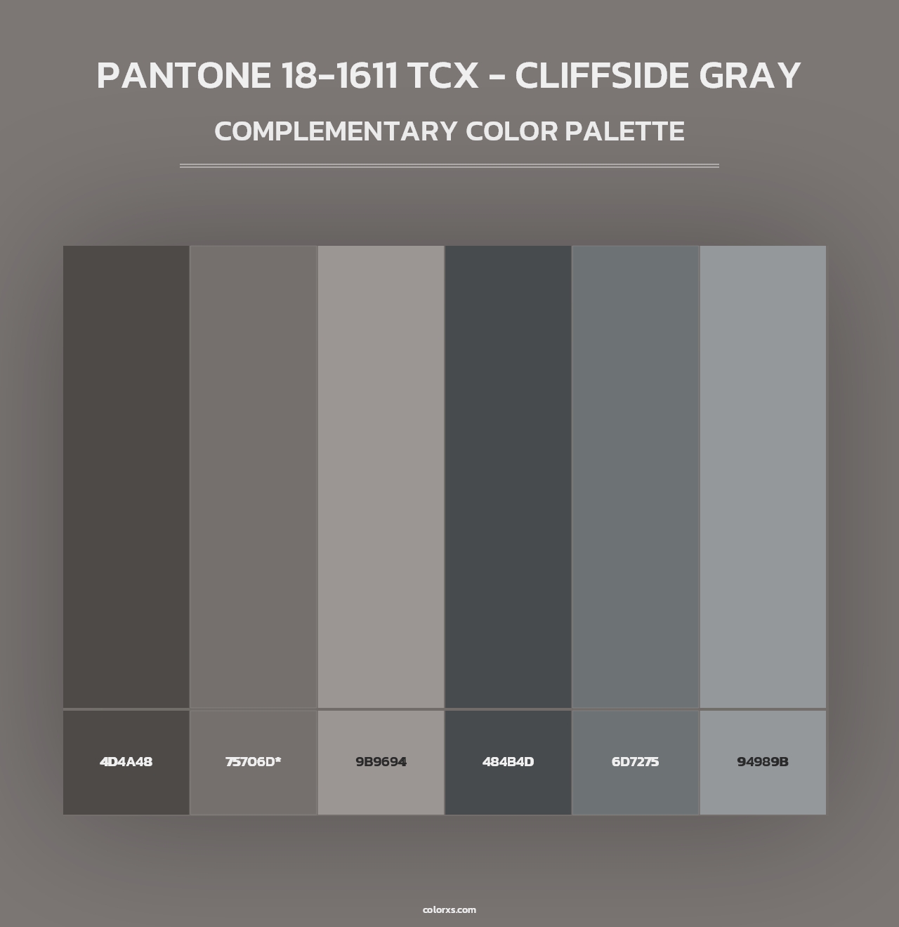 PANTONE 18-1611 TCX - Cliffside Gray - Complementary Color Palette