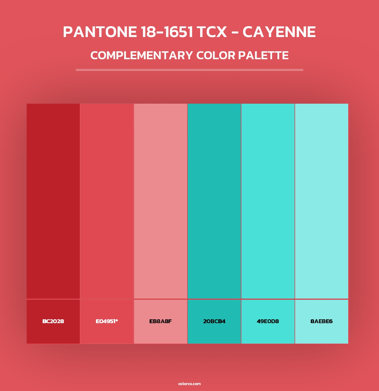 PANTONE 18-1651 TCX - Cayenne color palettes - colorxs.com