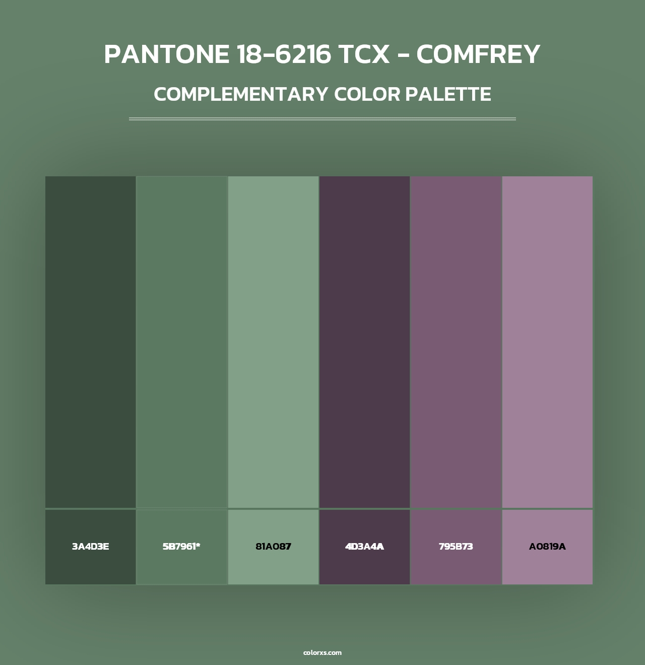 PANTONE 18-6216 TCX - Comfrey - Complementary Color Palette