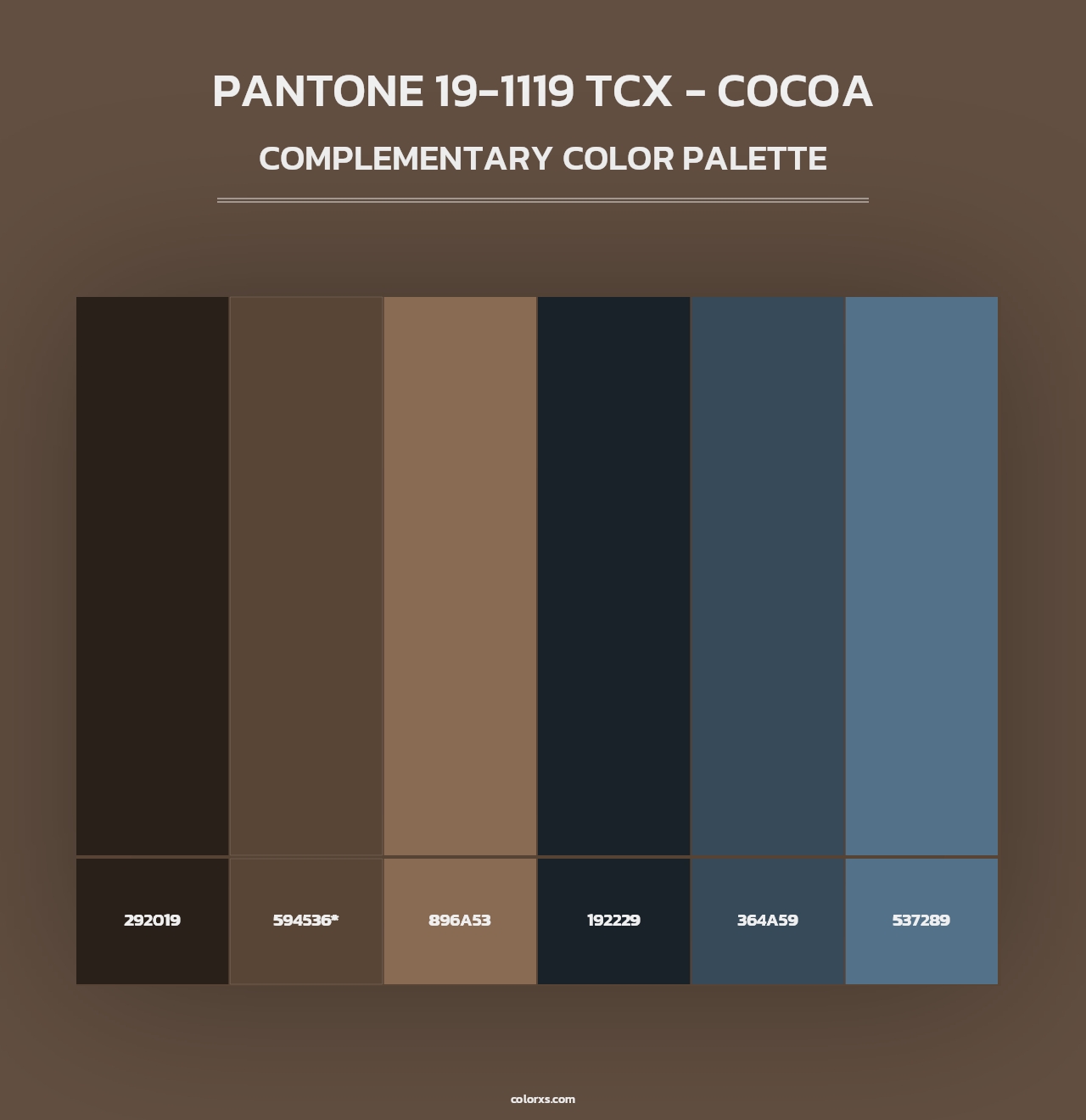PANTONE 19-1119 TCX - Cocoa - Complementary Color Palette