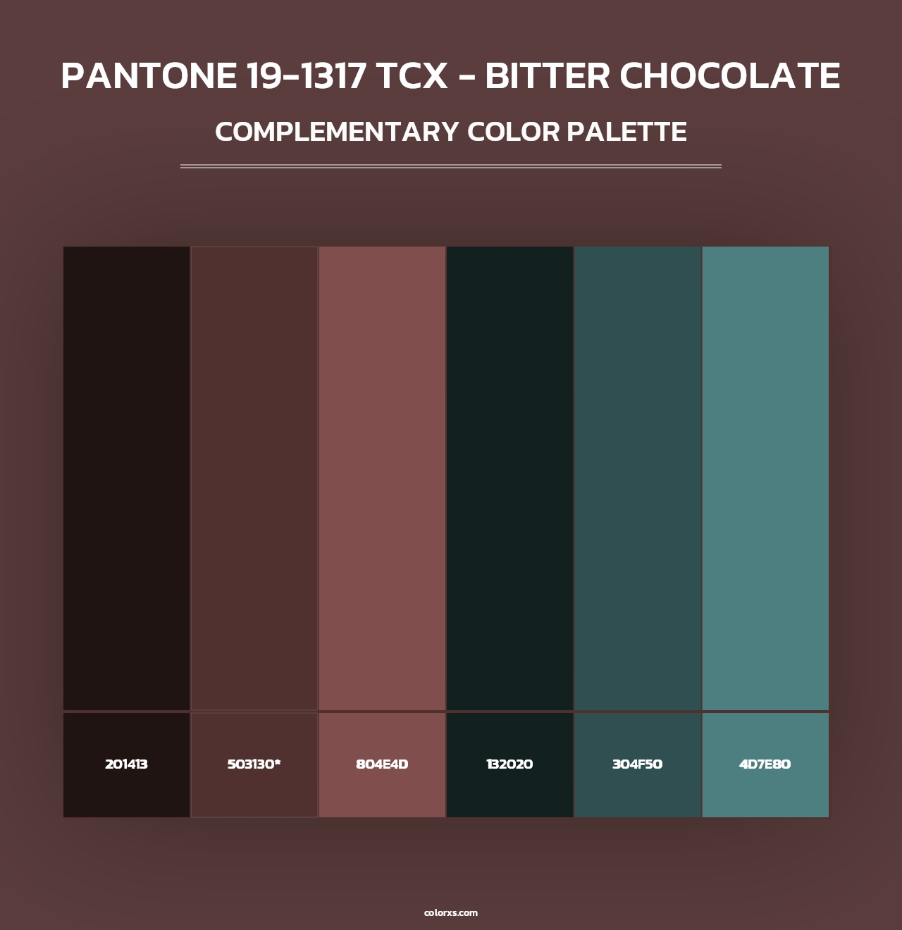 PANTONE 19-1317 TCX - Bitter Chocolate - Complementary Color Palette