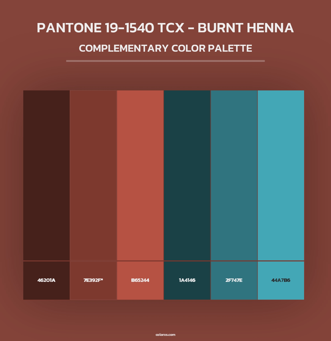 PANTONE 19-1540 TCX - Burnt Henna - Complementary Color Palette