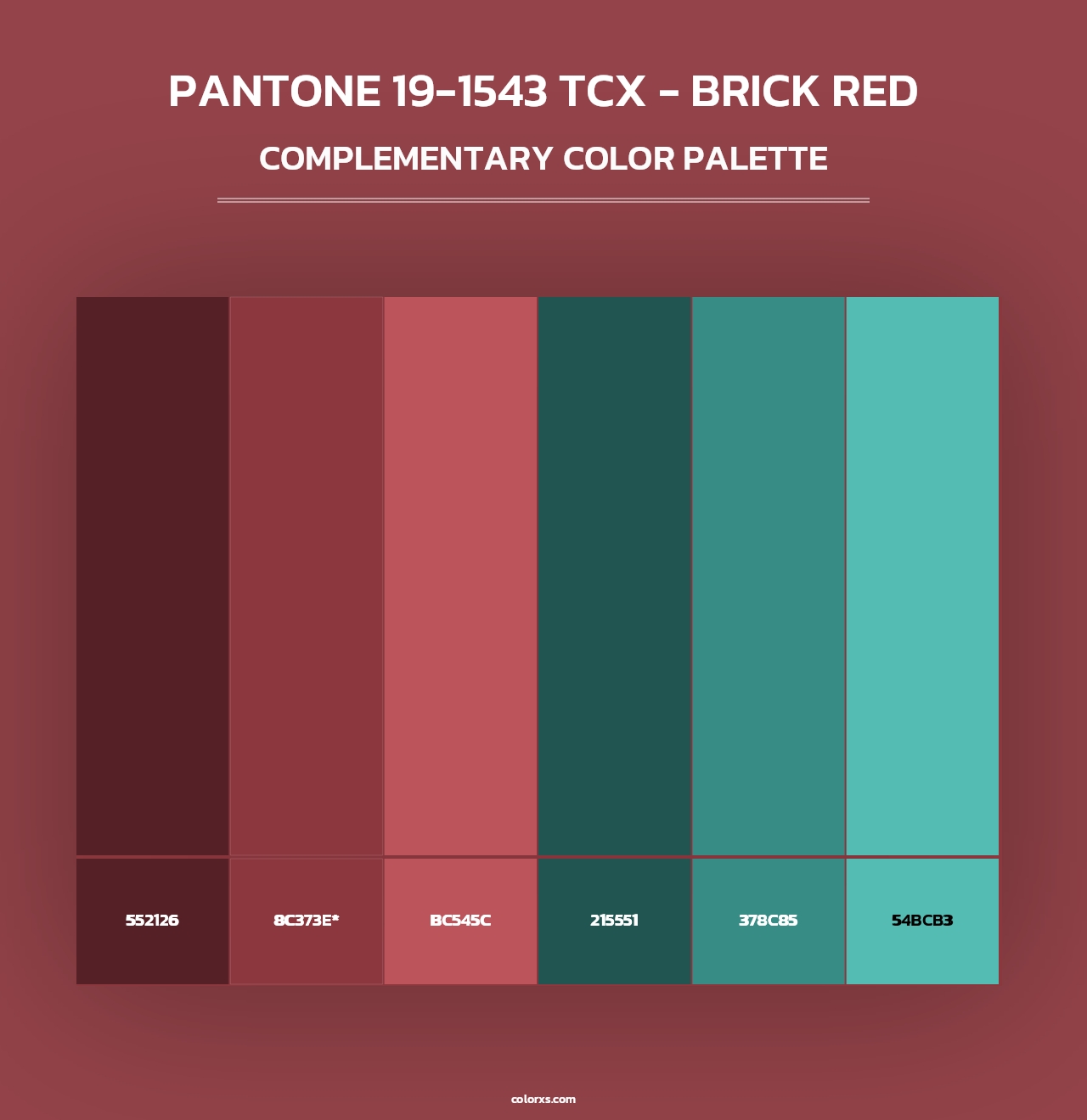 PANTONE 19-1543 TCX - Brick Red - Complementary Color Palette