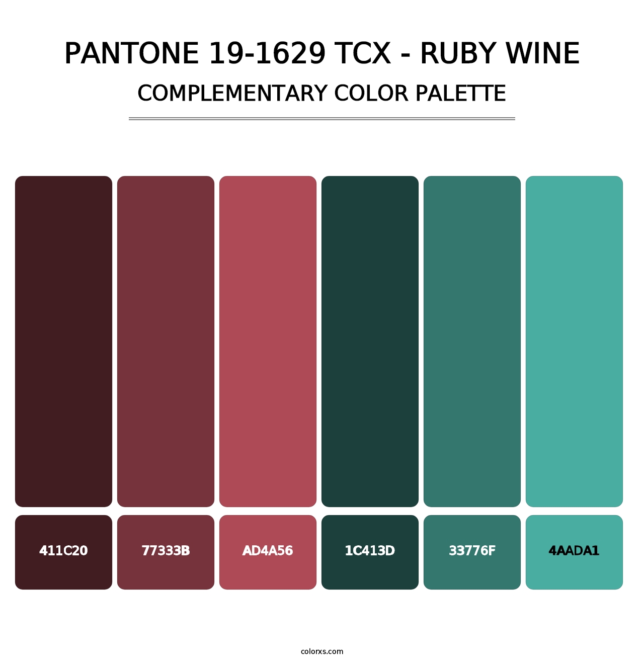 PANTONE 19-1629 TCX - Ruby Wine - Complementary Color Palette