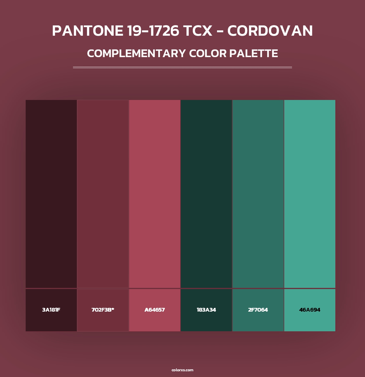 PANTONE 19-1726 TCX - Cordovan - Complementary Color Palette