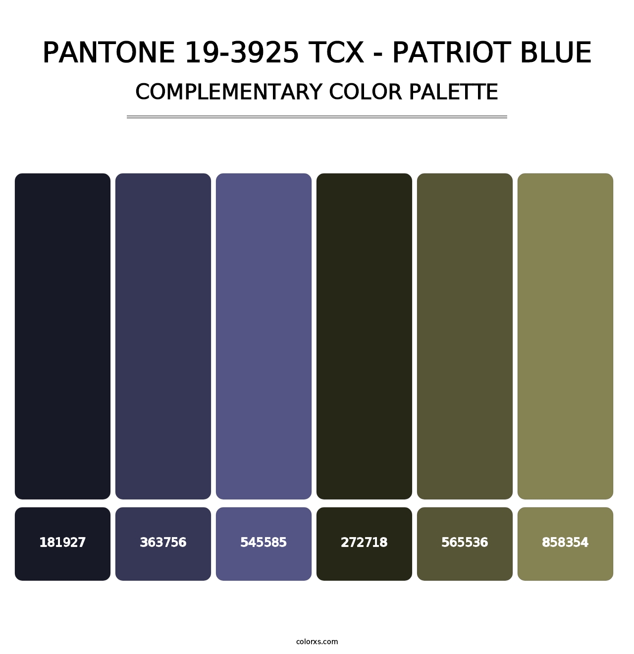 PANTONE 19-3925 TCX - Patriot Blue - Complementary Color Palette