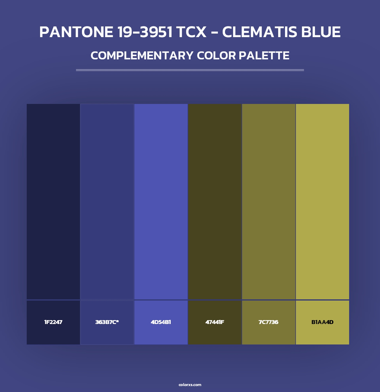 PANTONE 19-3951 TCX - Clematis Blue - Complementary Color Palette