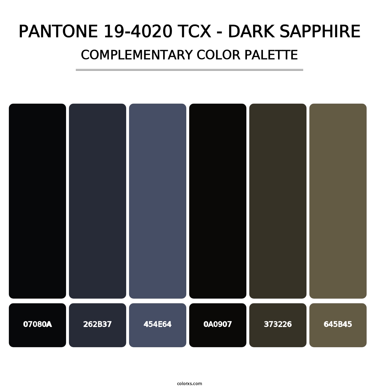 PANTONE 19-4020 TCX - Dark Sapphire - Complementary Color Palette