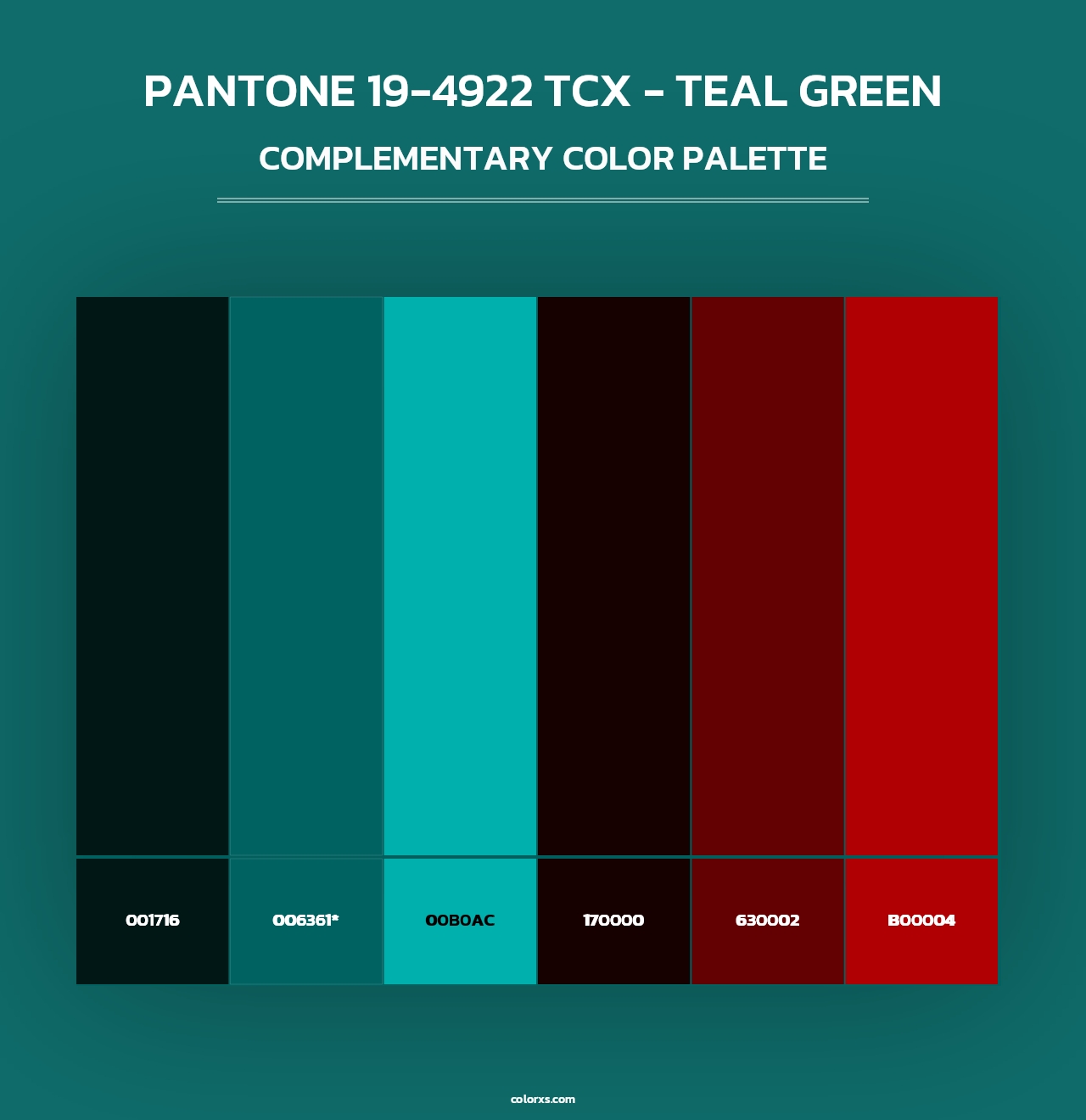 PANTONE 19-4922 TCX - Teal Green - Complementary Color Palette