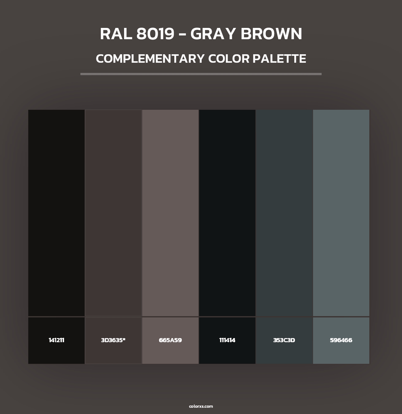 RAL 8019 - Gray Brown - Complementary Color Palette