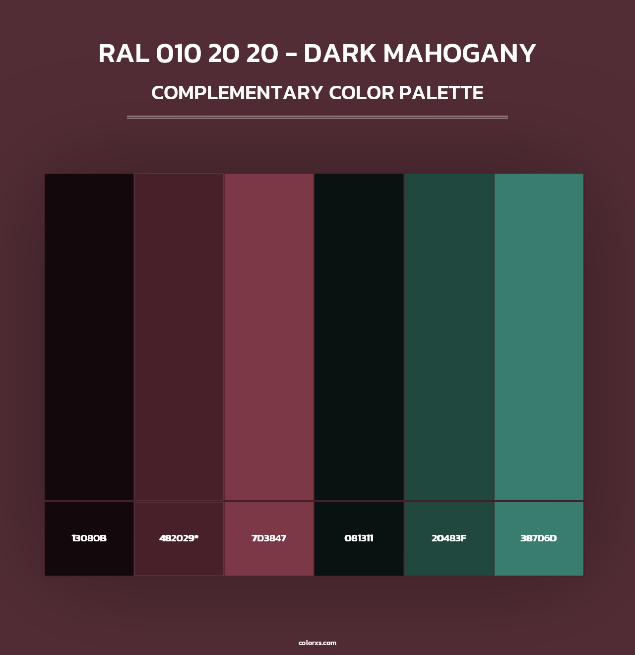 RAL 010 20 20 - Dark Mahogany - Complementary Color Palette