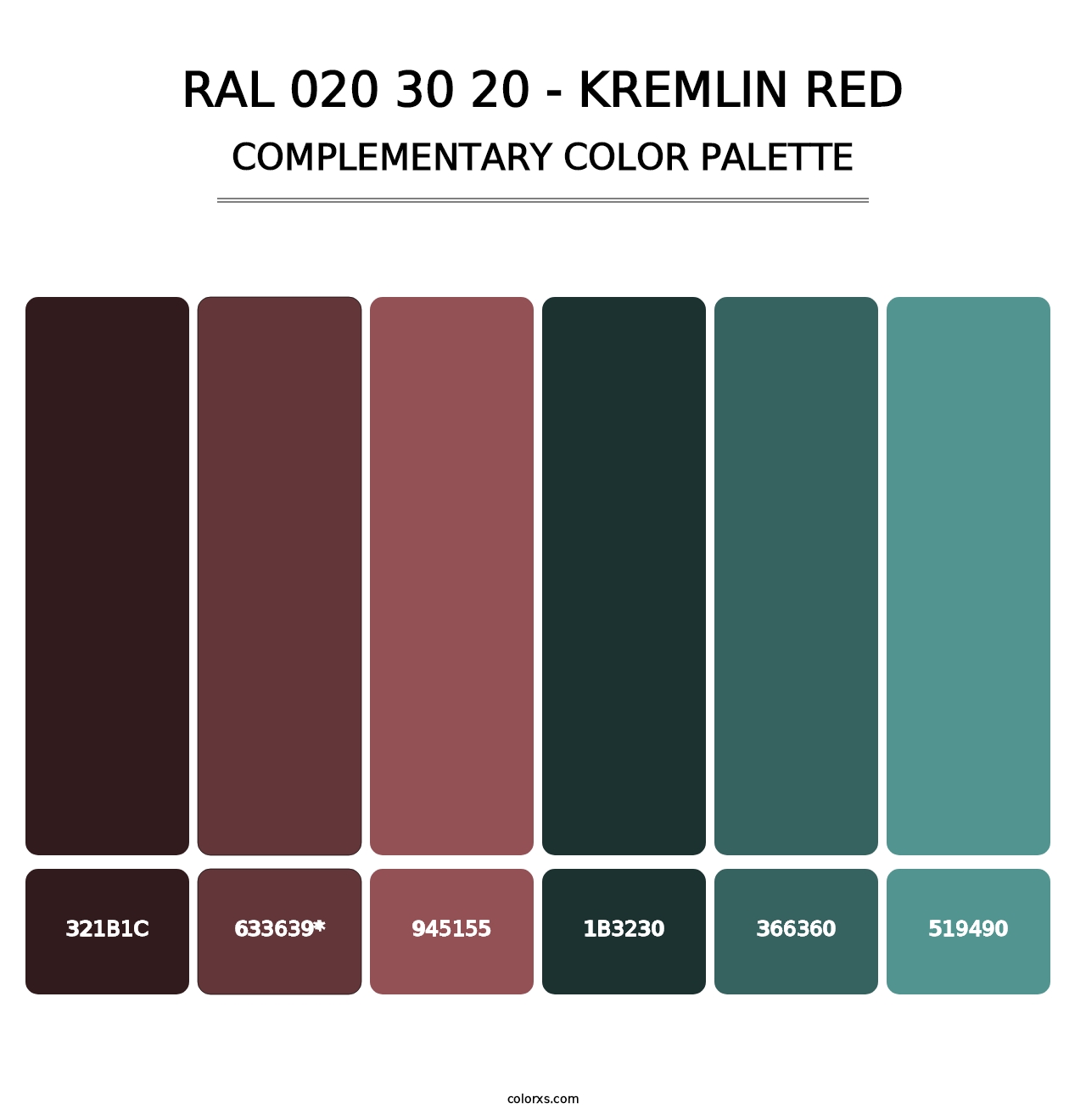 RAL 020 30 20 - Kremlin Red - Complementary Color Palette