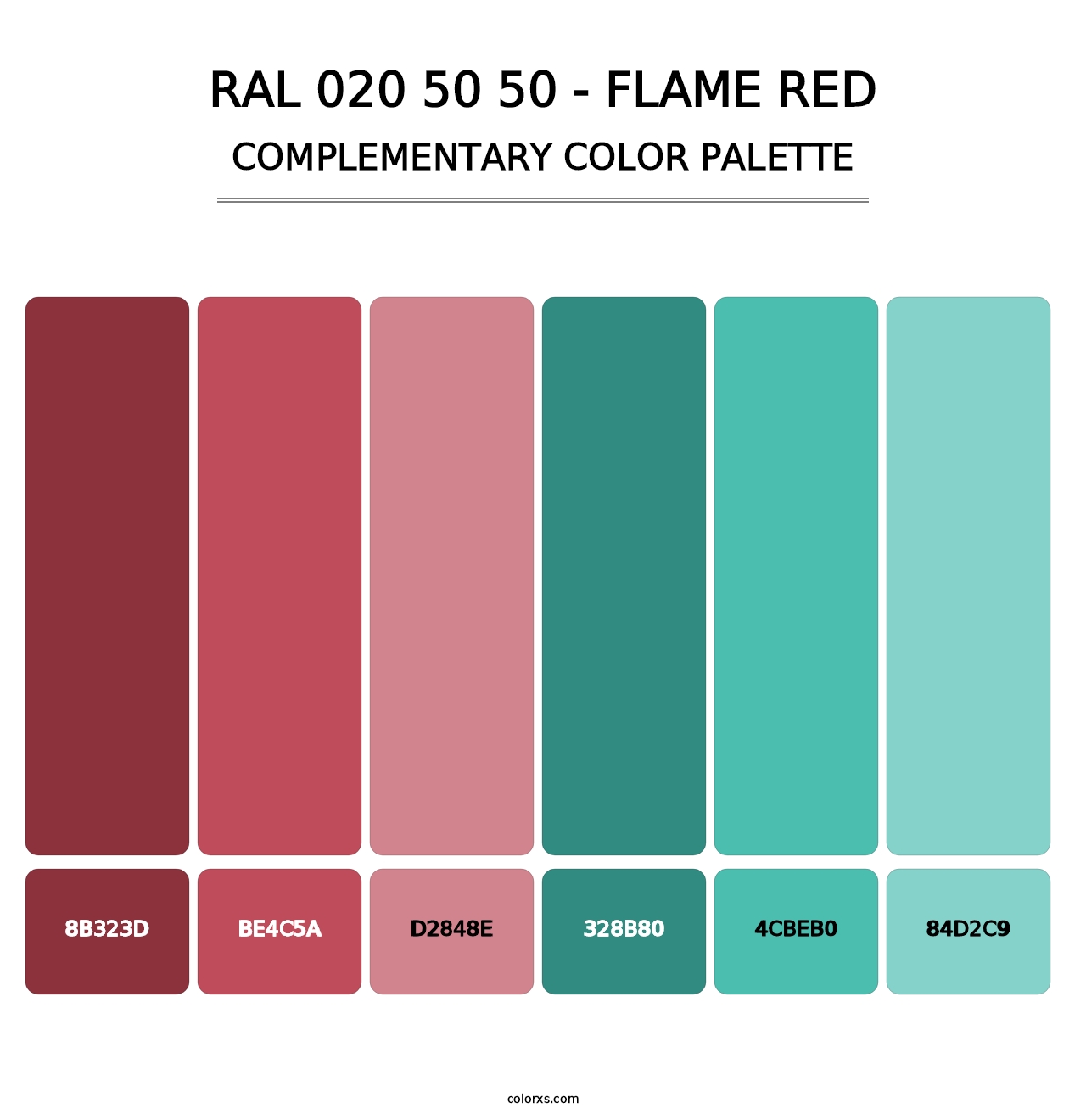 RAL 020 50 50 - Flame Red - Complementary Color Palette