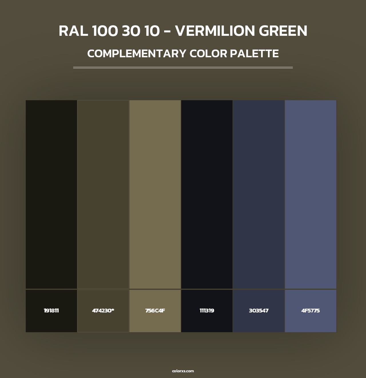 RAL 100 30 10 - Vermilion Green - Complementary Color Palette