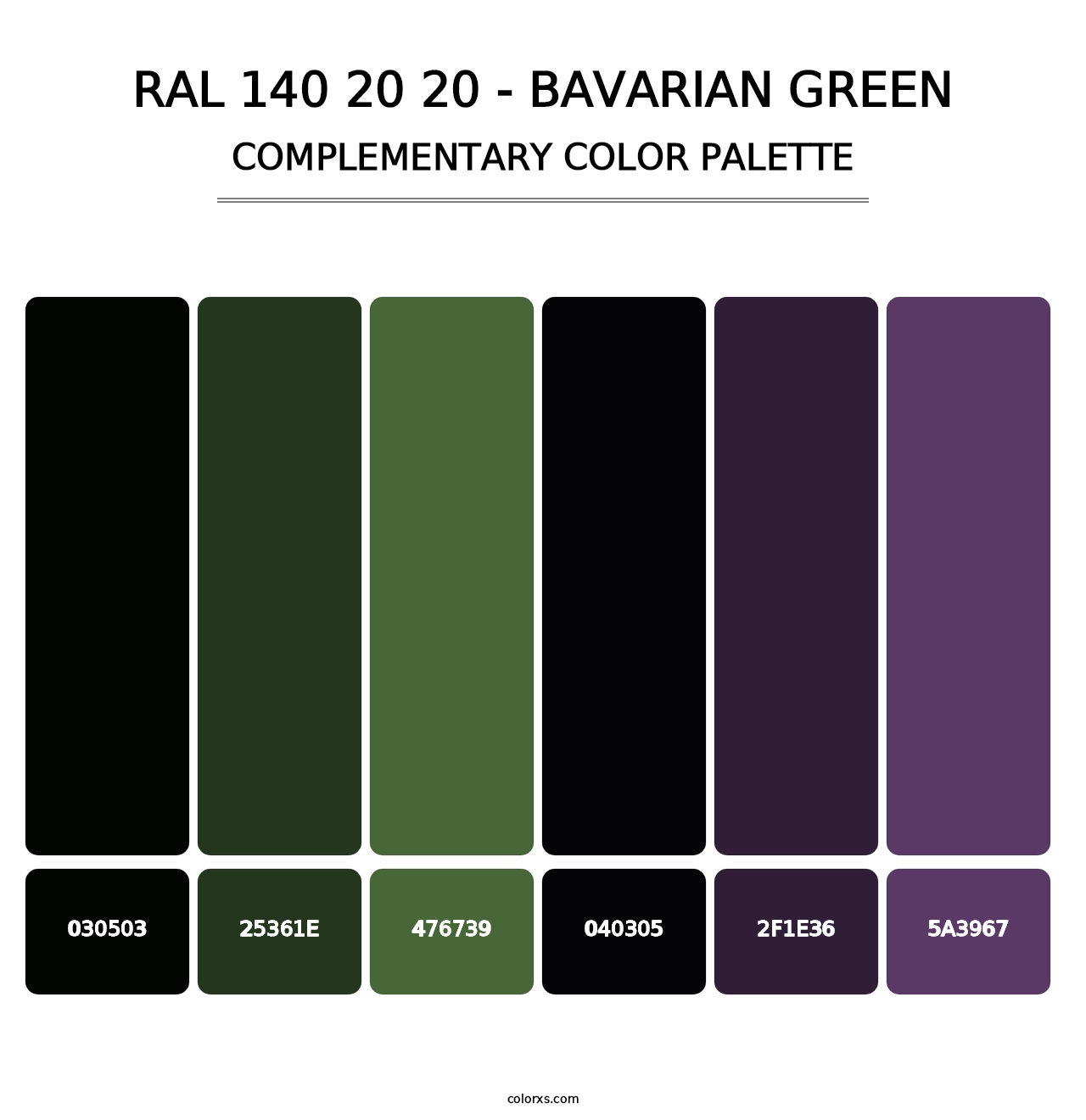 RAL 140 20 20 - Bavarian Green - Complementary Color Palette