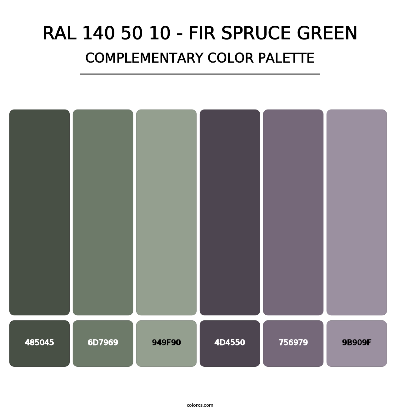RAL 140 50 10 - Fir Spruce Green - Complementary Color Palette