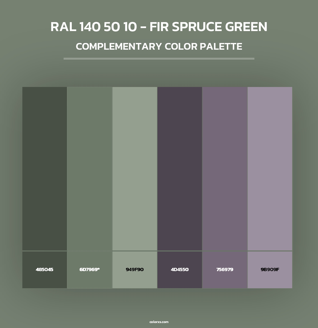 RAL 140 50 10 - Fir Spruce Green - Complementary Color Palette
