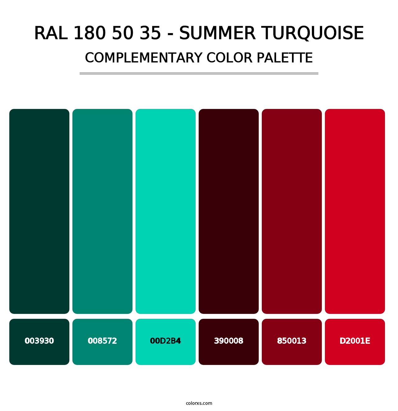 RAL 180 50 35 - Summer Turquoise - Complementary Color Palette