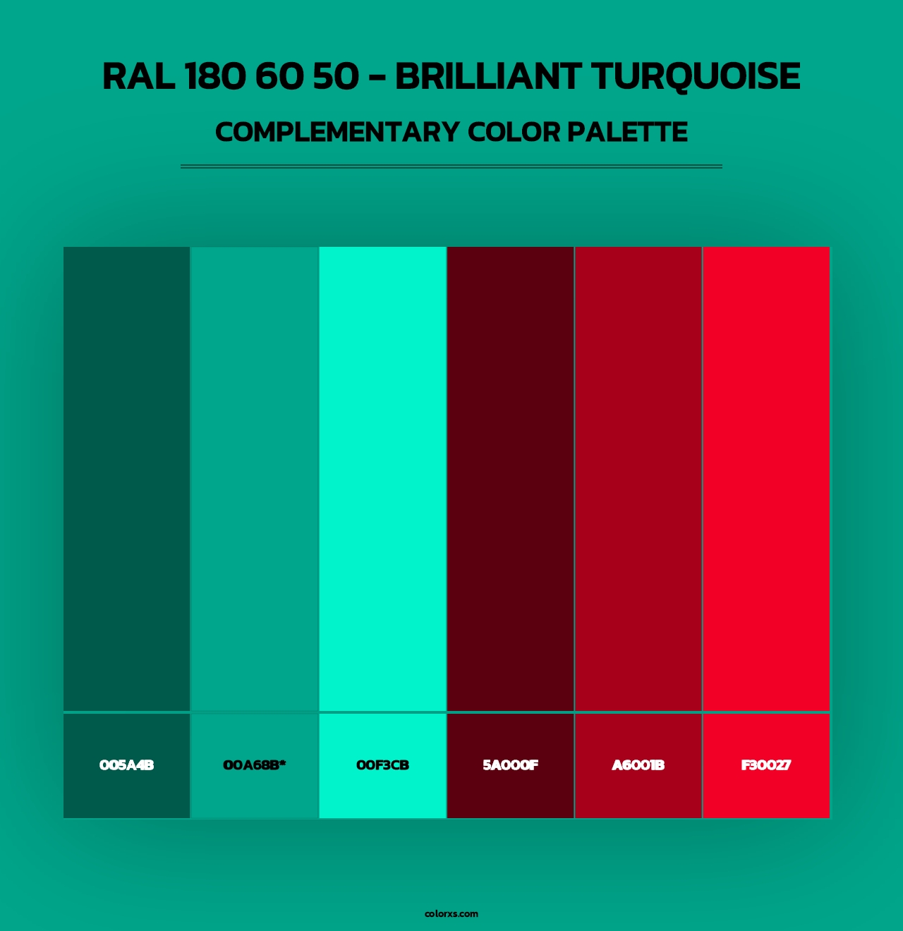 RAL 180 60 50 - Brilliant Turquoise - Complementary Color Palette