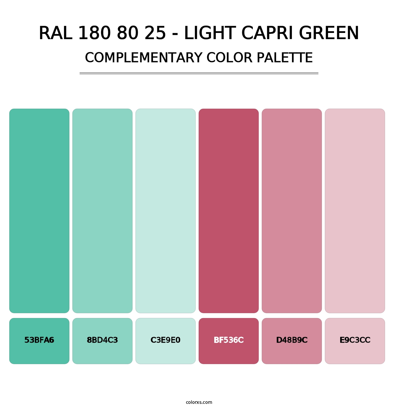 RAL 180 80 25 - Light Capri Green - Complementary Color Palette