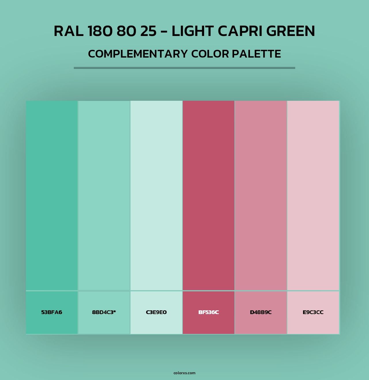 RAL 180 80 25 - Light Capri Green - Complementary Color Palette