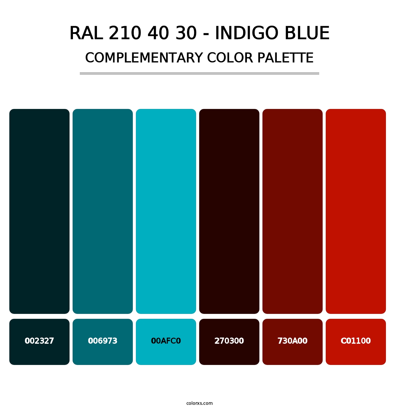 RAL 210 40 30 - Indigo Blue - Complementary Color Palette
