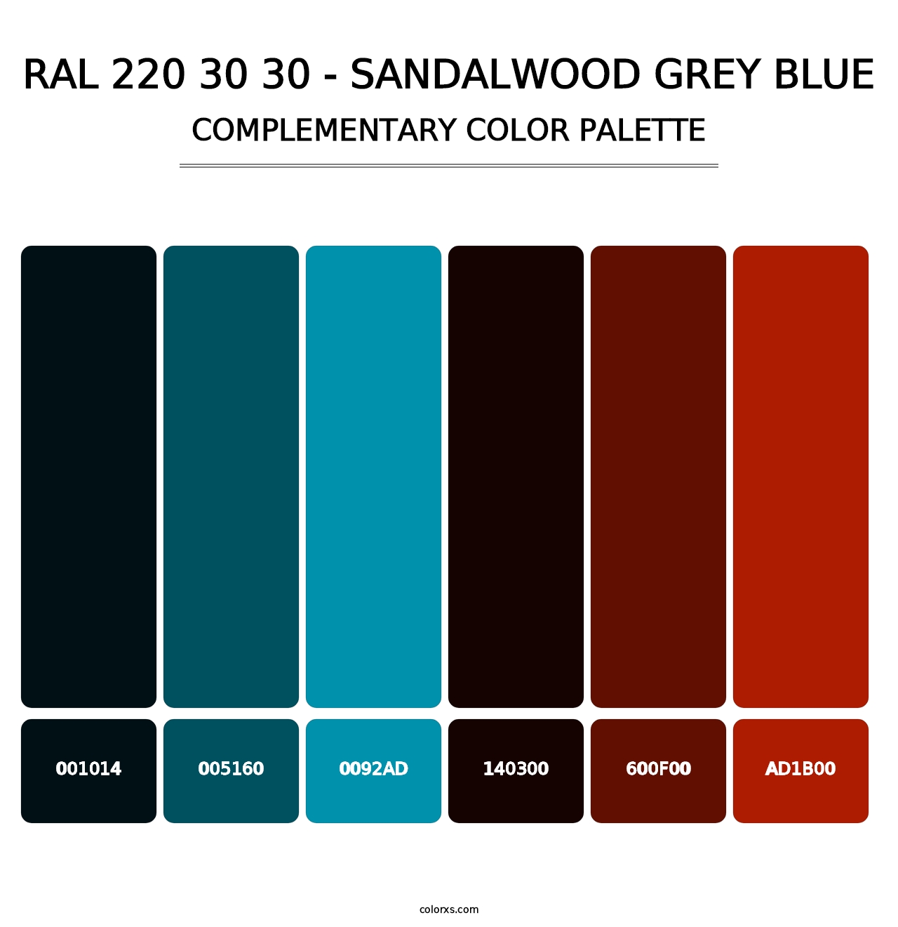 RAL 220 30 30 - Sandalwood Grey Blue - Complementary Color Palette