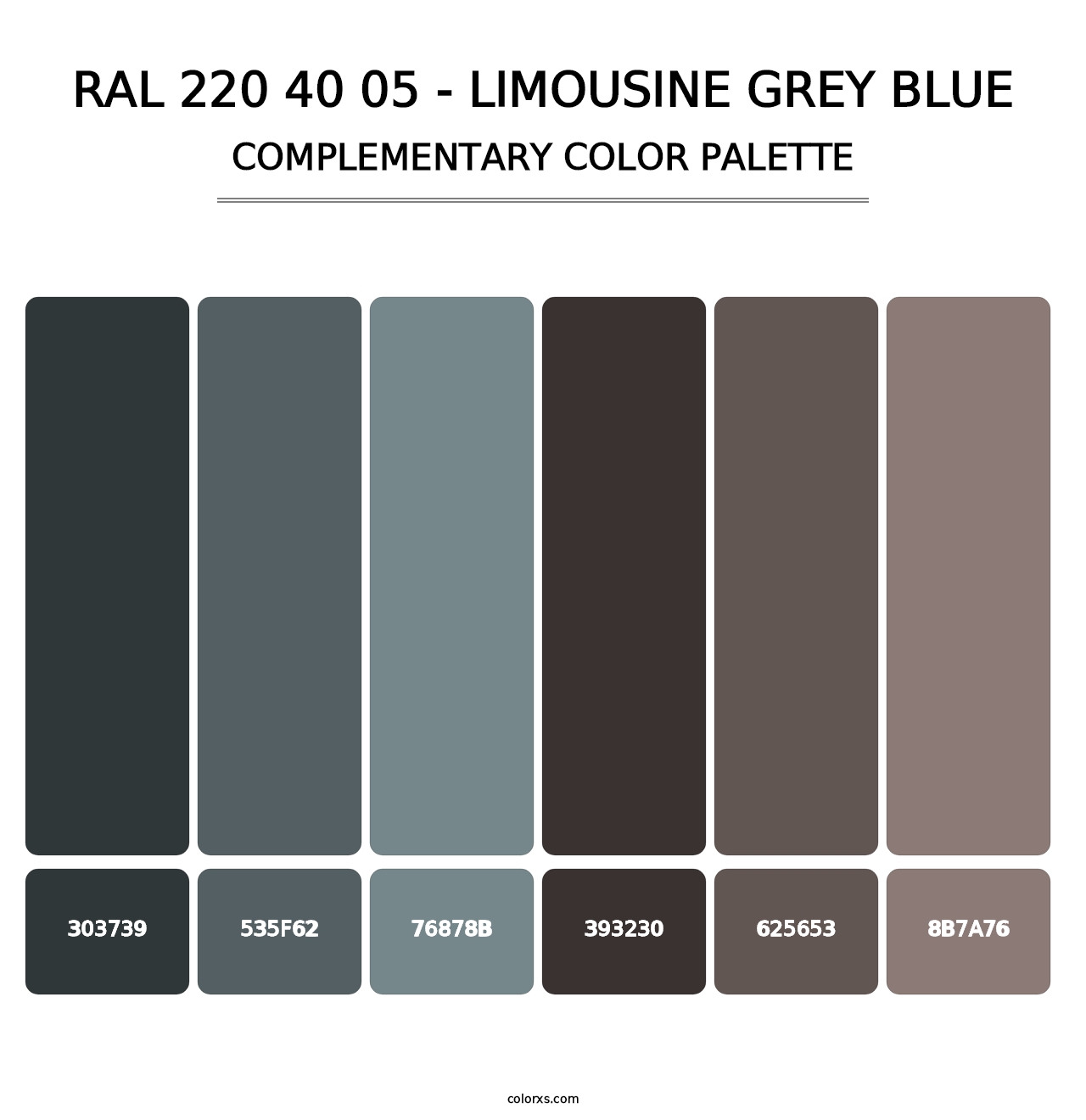 RAL 220 40 05 - Limousine Grey Blue - Complementary Color Palette