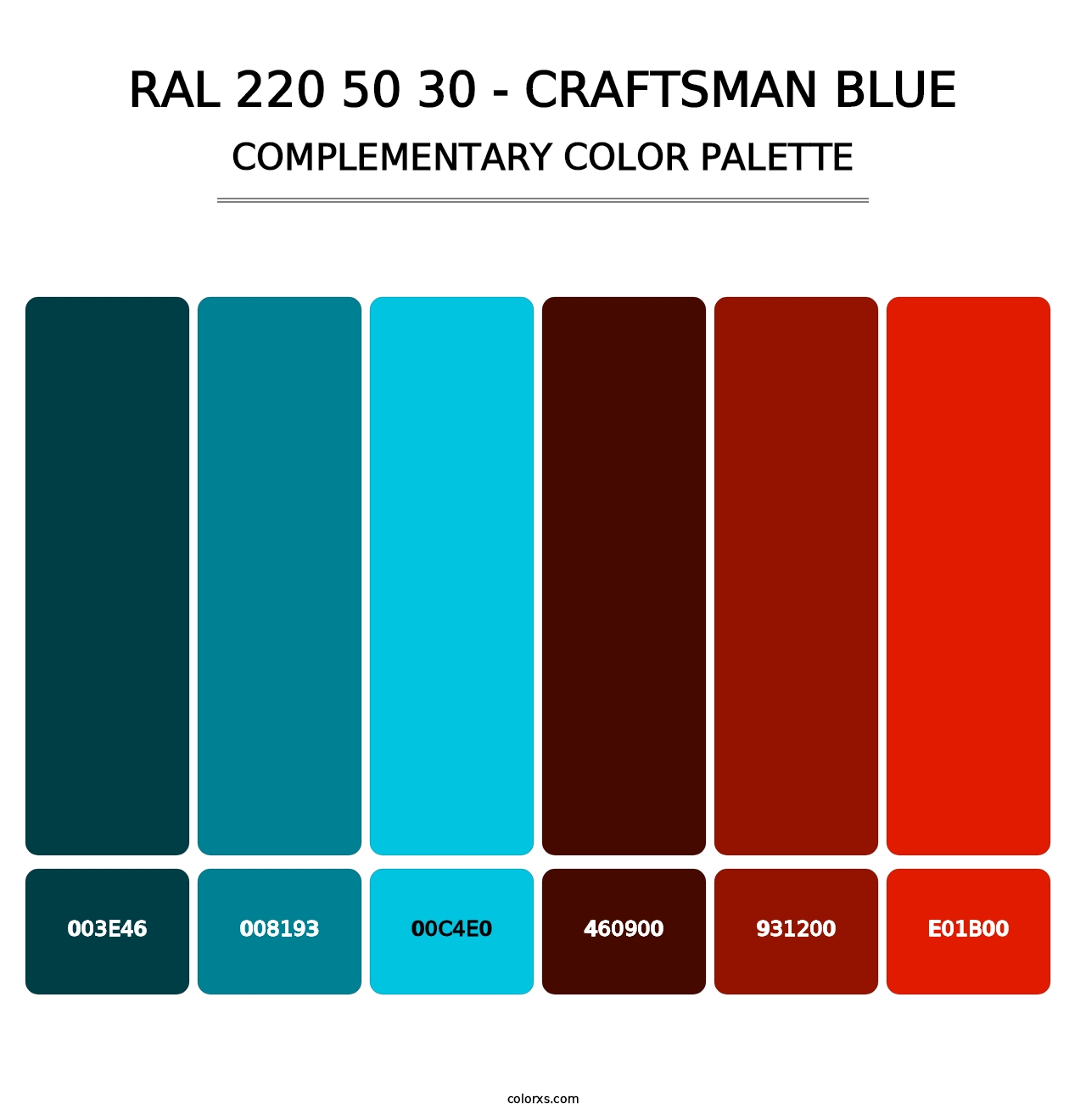 RAL 220 50 30 - Craftsman Blue - Complementary Color Palette
