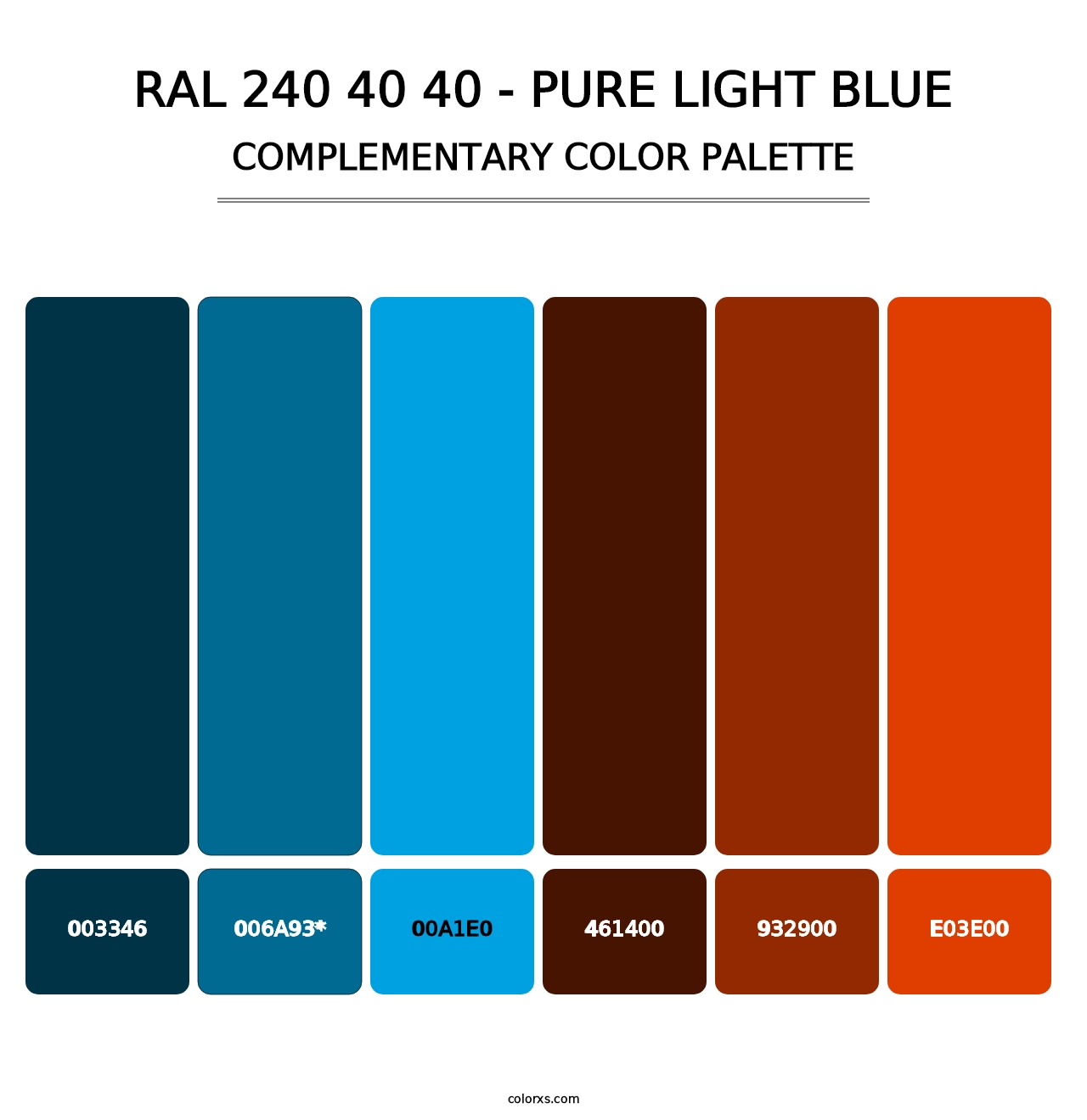 RAL 240 40 40 - Pure Light Blue - Complementary Color Palette
