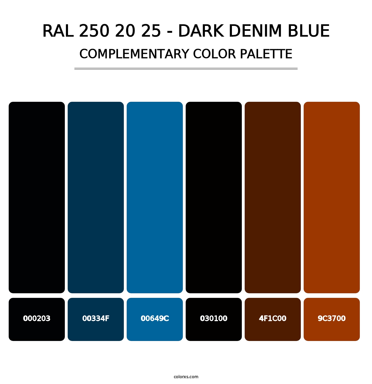 RAL 250 20 25 - Dark Denim Blue - Complementary Color Palette