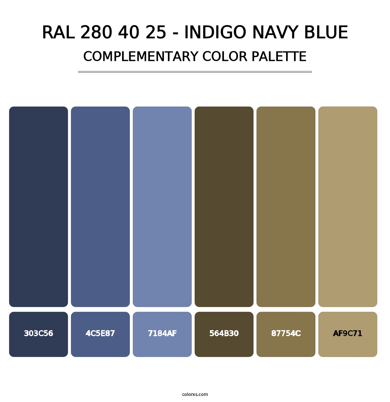 RAL 280 40 25 - Indigo Navy Blue - Complementary Color Palette