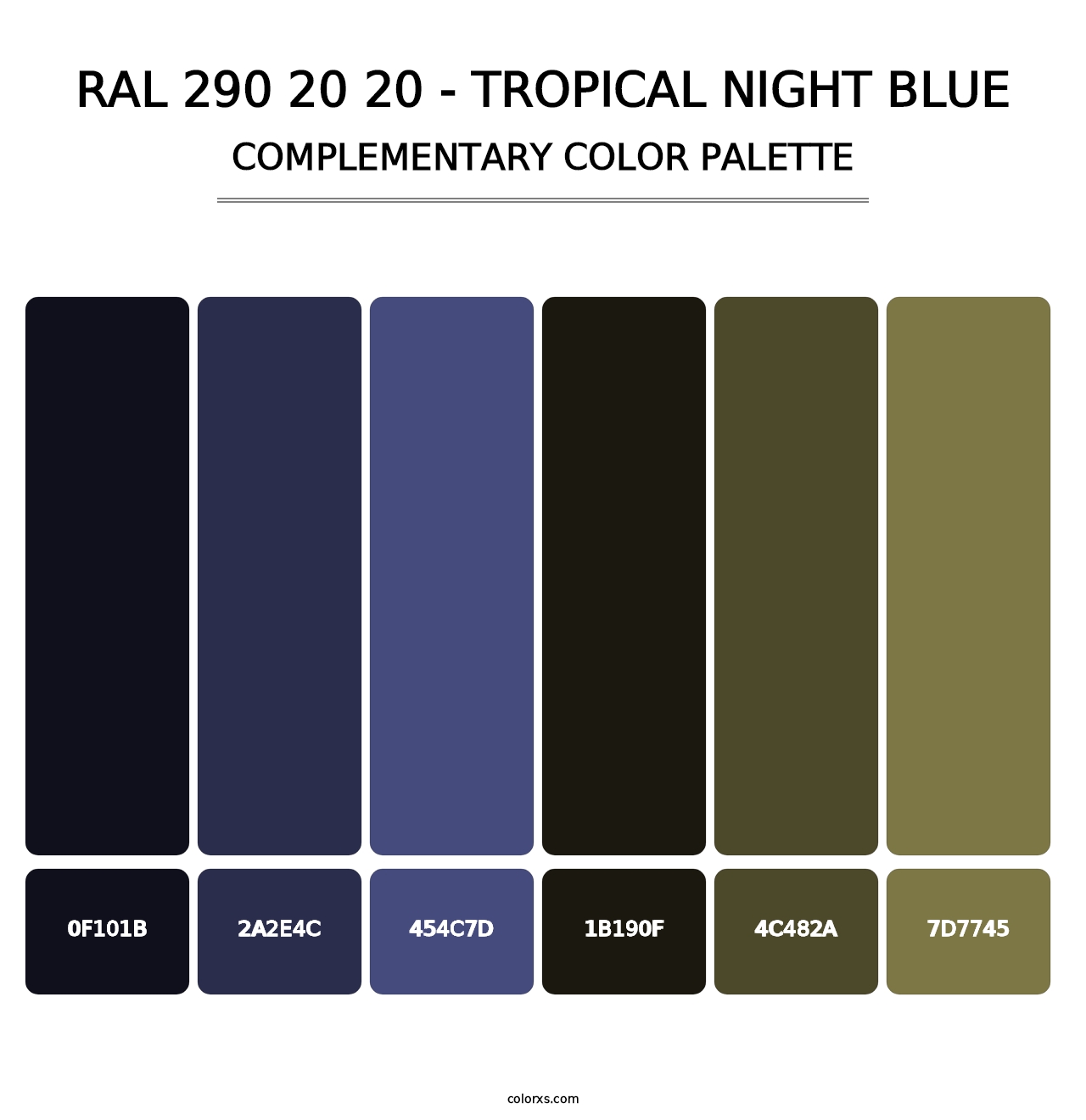 RAL 290 20 20 - Tropical Night Blue - Complementary Color Palette