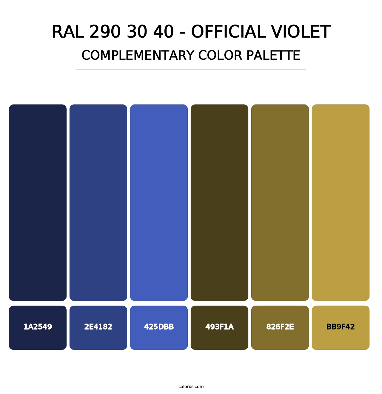 RAL 290 30 40 - Official Violet - Complementary Color Palette