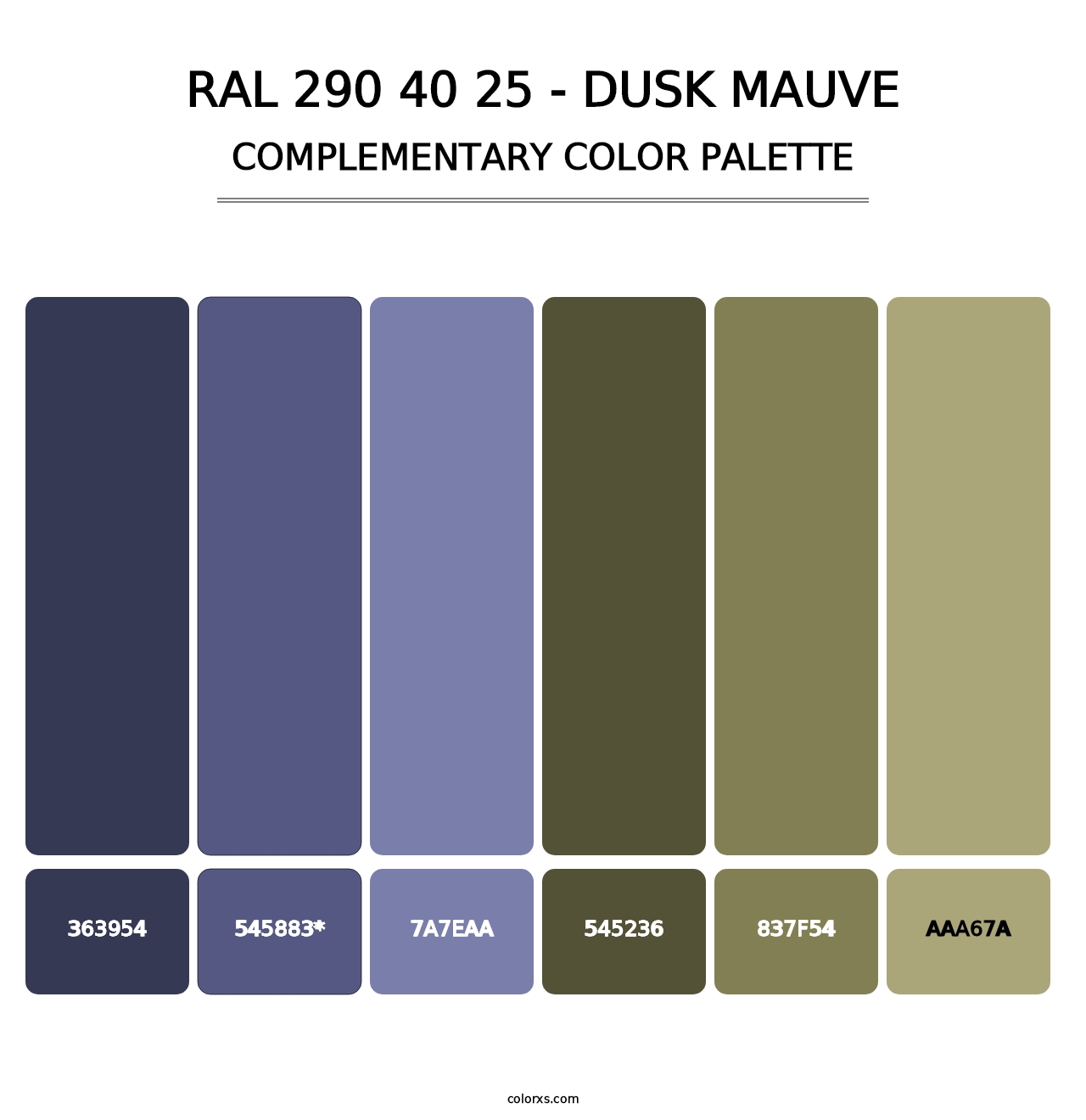 RAL 290 40 25 - Dusk Mauve - Complementary Color Palette