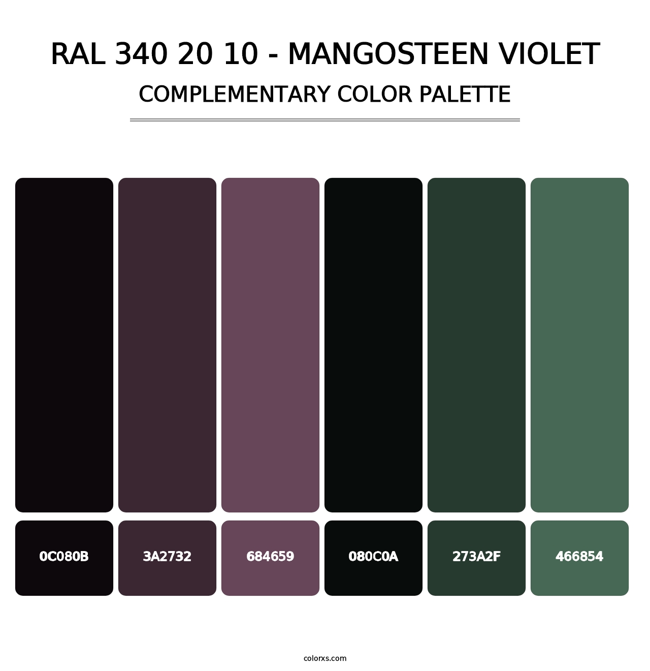 RAL 340 20 10 - Mangosteen Violet - Complementary Color Palette