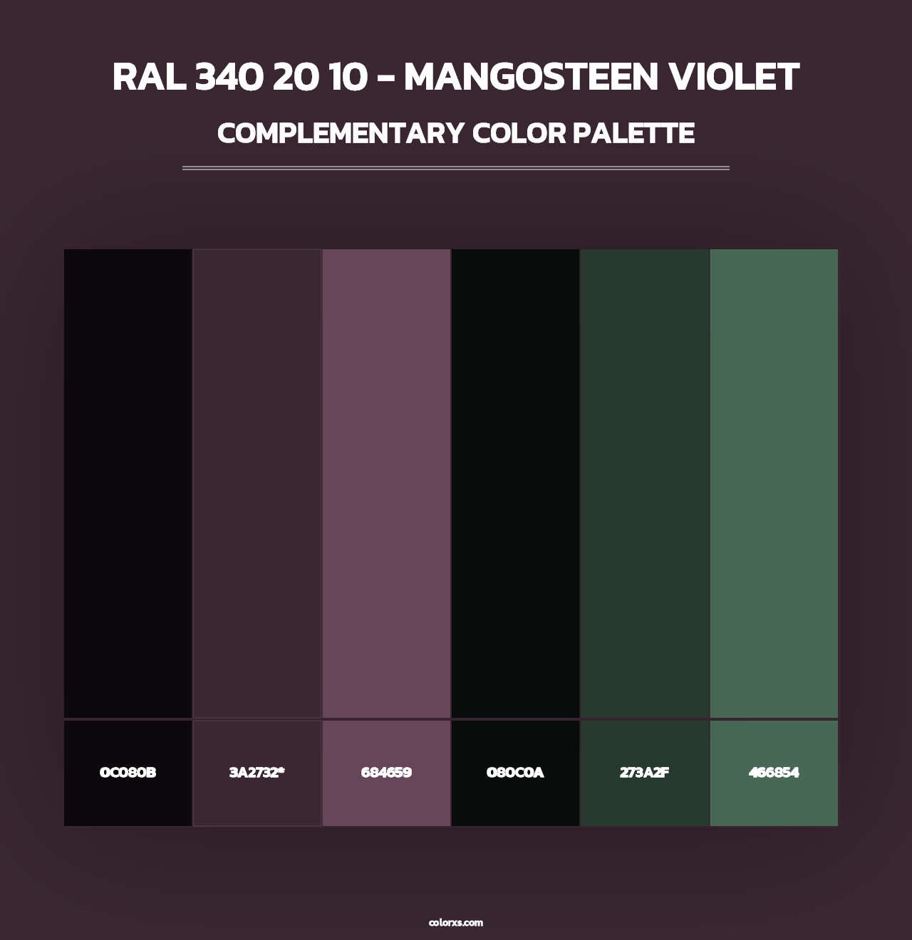 RAL 340 20 10 - Mangosteen Violet - Complementary Color Palette