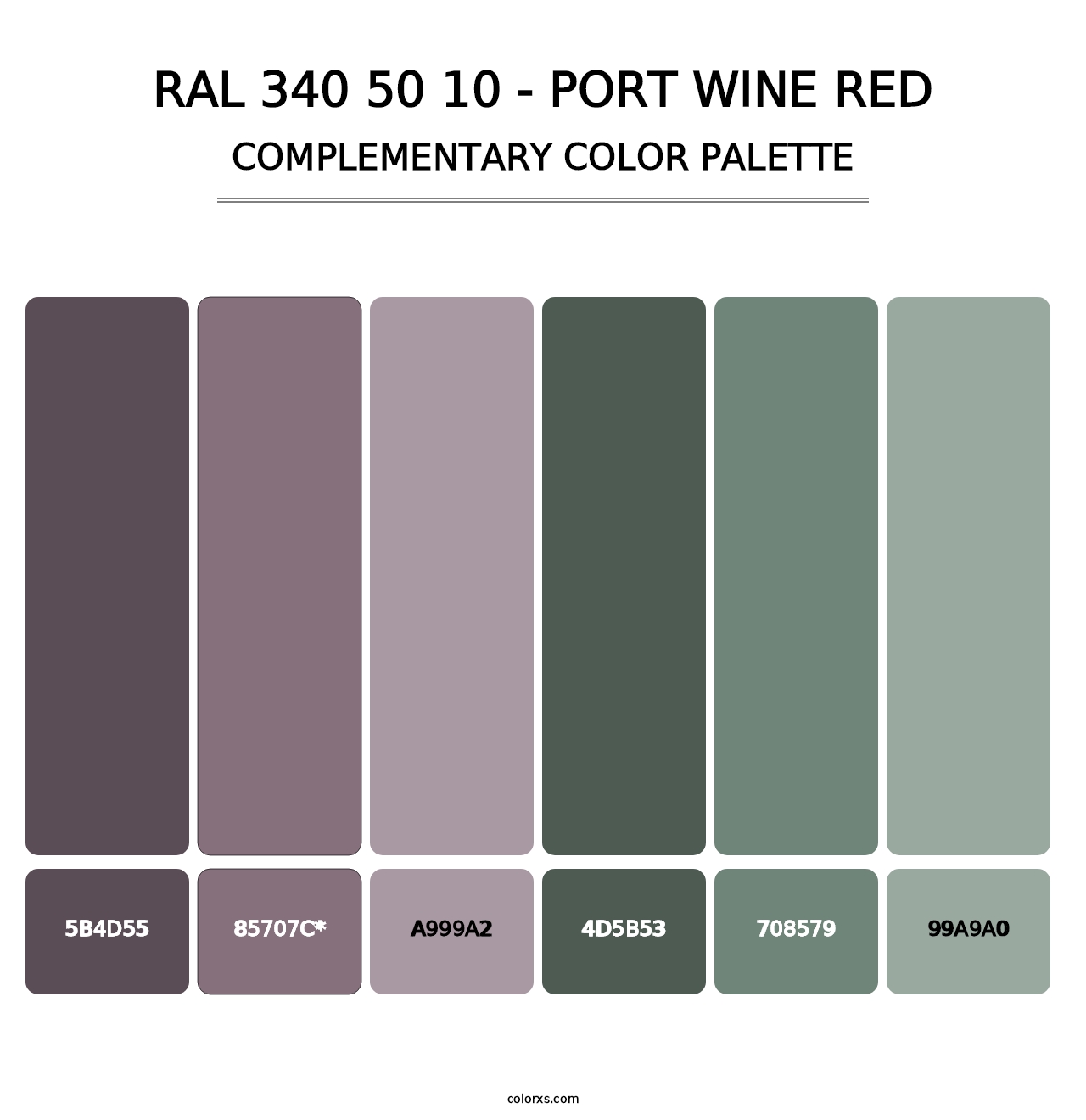 RAL 340 50 10 - Port Wine Red - Complementary Color Palette