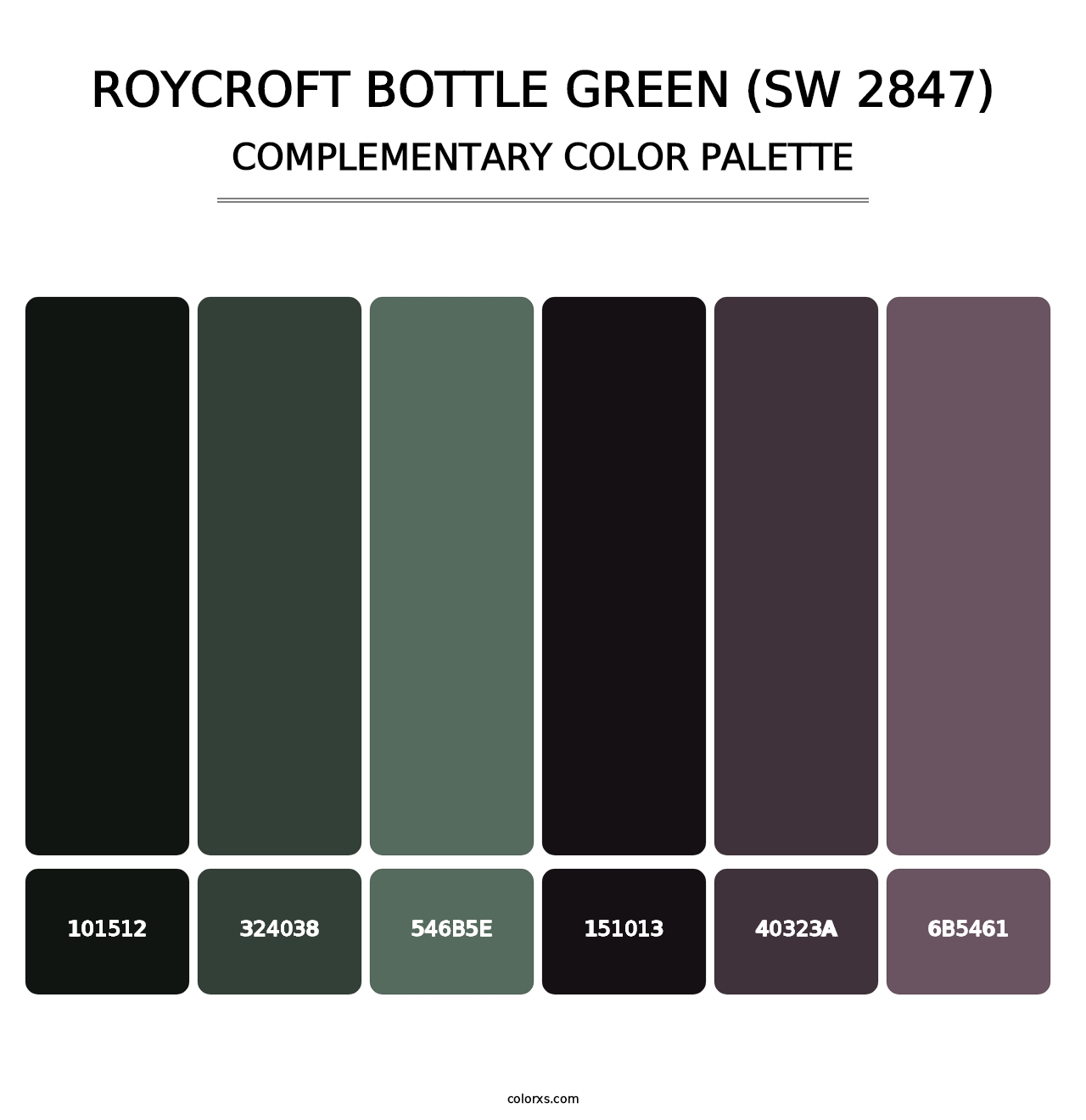 Roycroft Bottle Green (SW 2847) - Complementary Color Palette