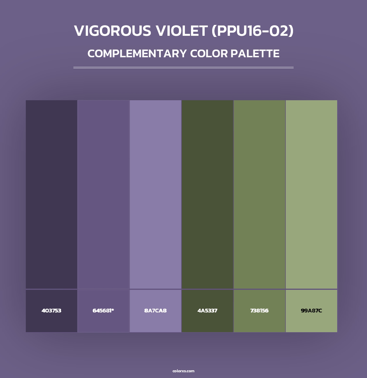 Vigorous Violet (PPU16-02) - Complementary Color Palette