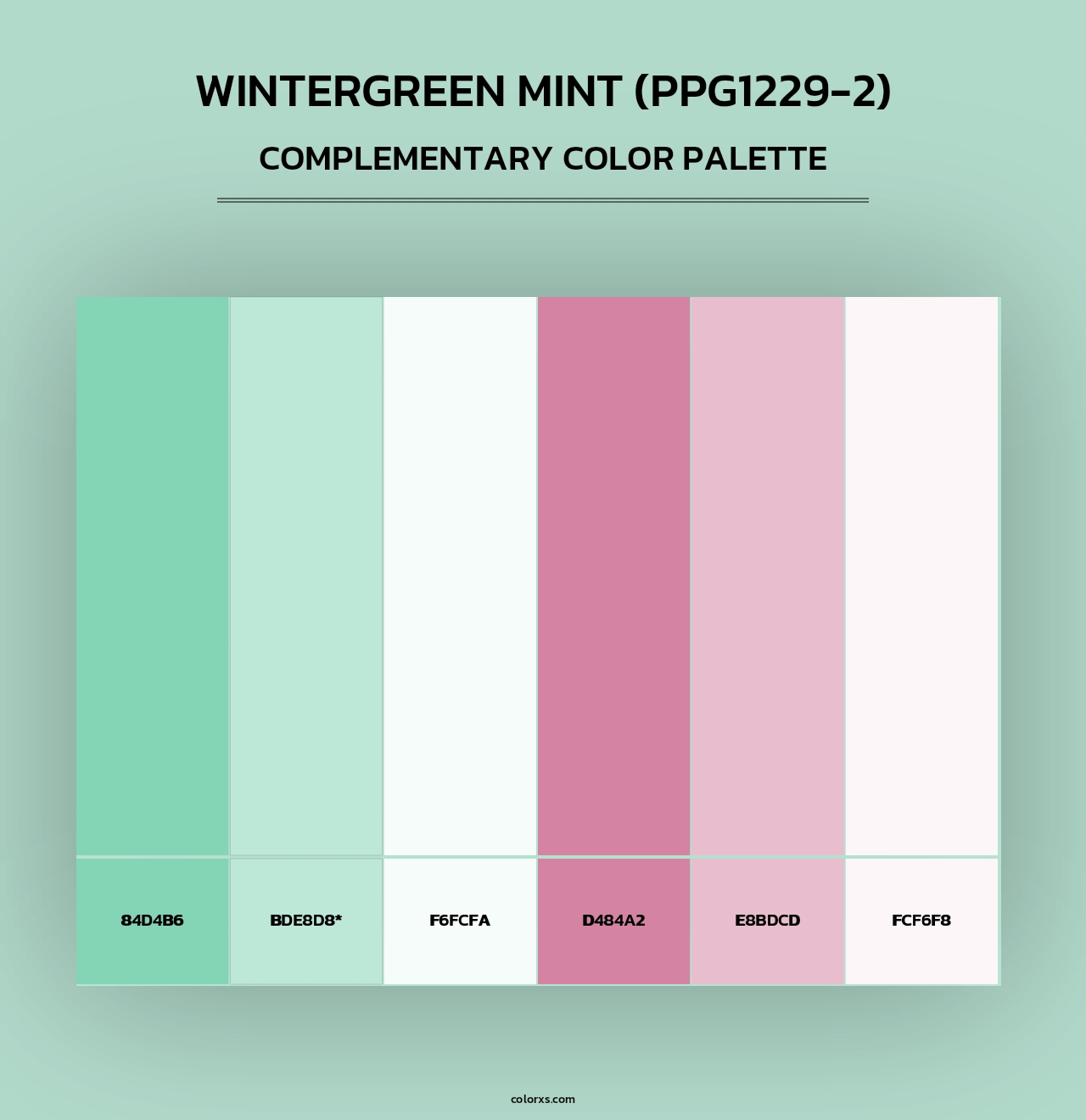 Wintergreen Mint (PPG1229-2) - Complementary Color Palette