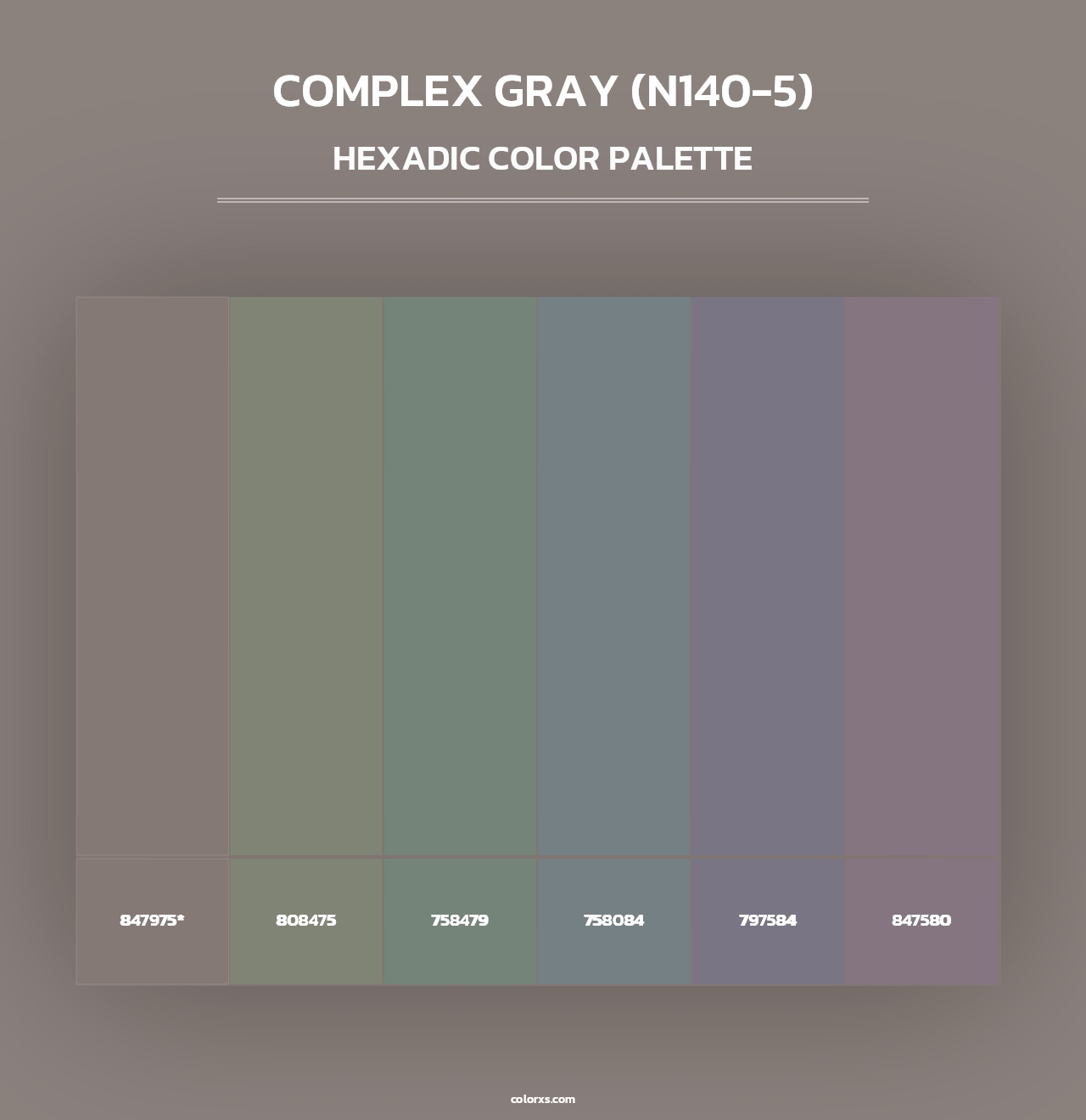 Complex Gray (N140-5) - Hexadic Color Palette
