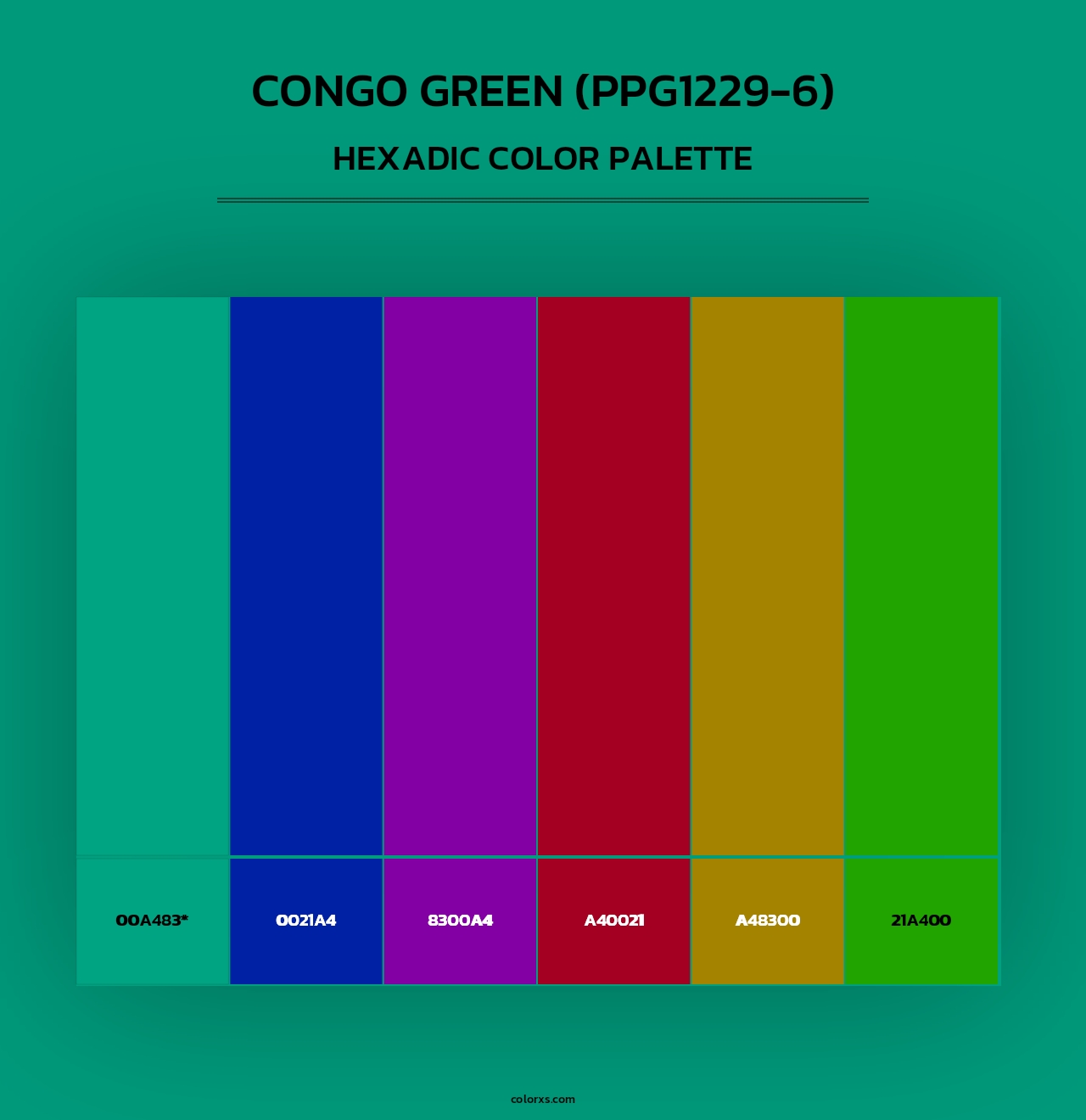Congo Green (PPG1229-6) - Hexadic Color Palette
