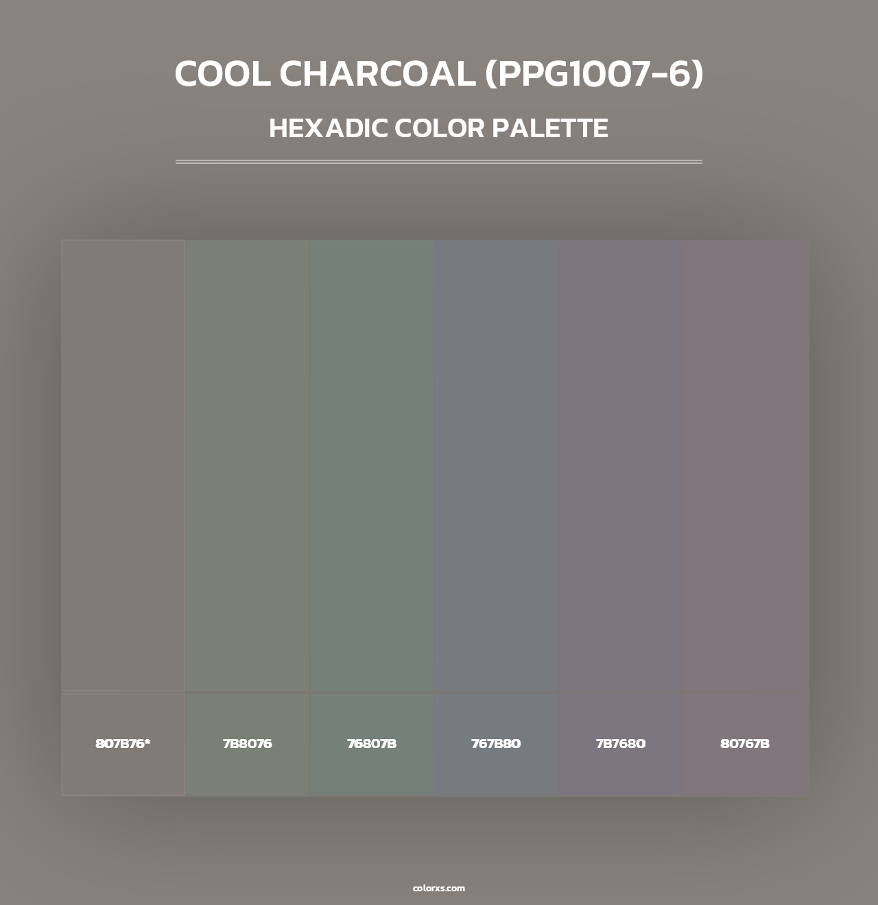 Cool Charcoal (PPG1007-6) - Hexadic Color Palette