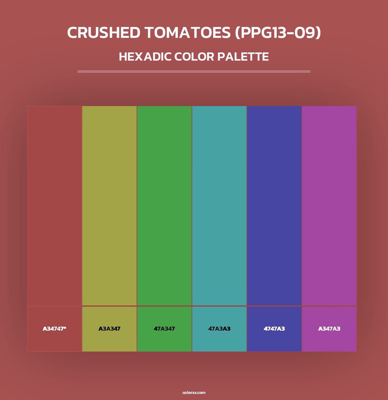 Crushed Tomatoes (PPG13-09) - Hexadic Color Palette