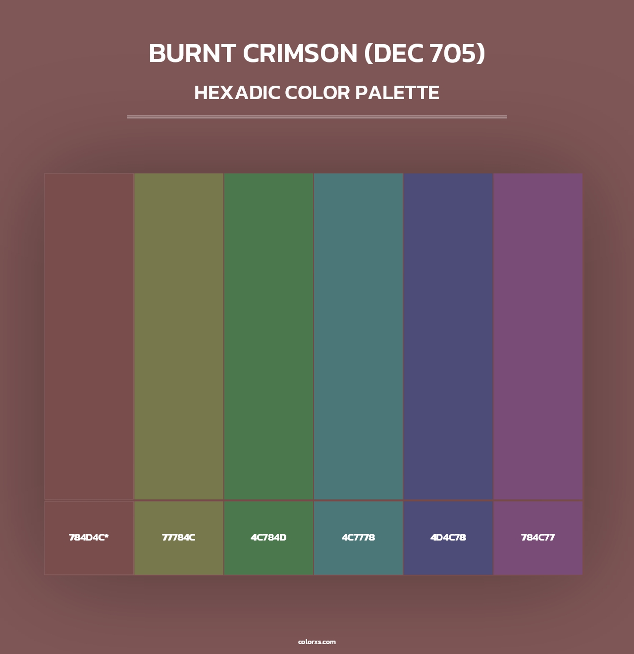 Burnt Crimson (DEC 705) - Hexadic Color Palette