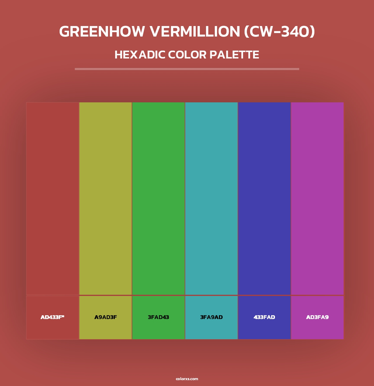Greenhow Vermillion (CW-340) - Hexadic Color Palette